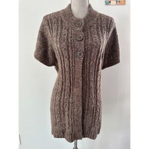 Sonoma Brown Grey Short Sleeve Cable Knit Sweater Cardigan Women's 2XL